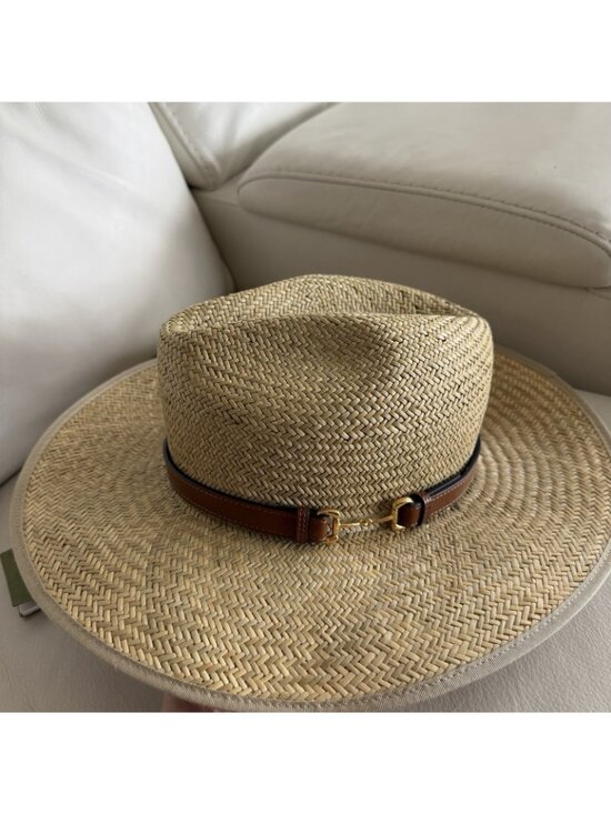 NWT GUCCI Hat Straw Fedora Sz S 100% Authentic main image 6